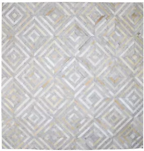 Leather Cotton Grey Rug 9X9 Modern Hand Woven Scandinavian Diamond Extra Large - Picture 1 of 9