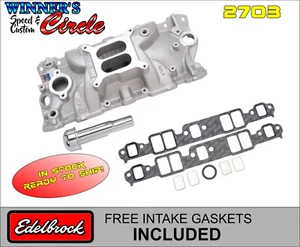 Edelbrock 2703 Performer EPS Intake 1958-86 Chevy 262-400 w/ FREE Intake Gaskets - Picture 1 of 6