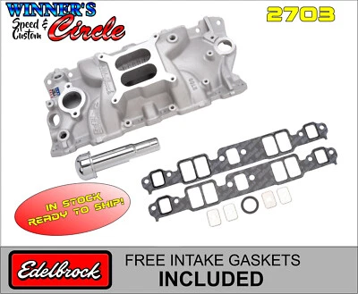 Chevy 262-400 Edelbrock 2703 Performer admisión dirección asistida eléctrica 1958-86 con juntas de admisión GRATIS Foto 1 de 4