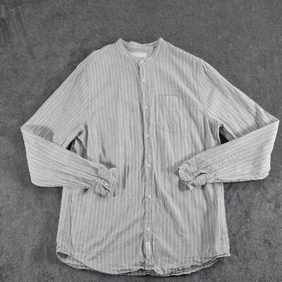 Hollister Shirt Mens Large Green Striped Button Up Linen Blend Mended - Image 1 of 4