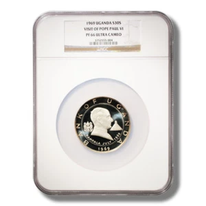 1969 Uganda 30 Shillings Pope Paul VI UltraCameo Proof Silver Coin - Picture 1 of 3