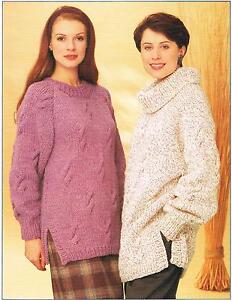 Ladies warm winter chunky  jumper sweater pullover knitting pattern Women's.