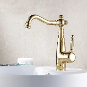 Golden Brass Swivel Spout Basin Faucet Single Hole Kitchen Sink Mixer Tap Dgf005 - Picture 1 of 6