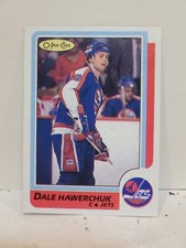 ERROR BLANK BACK Dale Hawerchuk Hockey Card 1986-87 O-Pee-Chee #74 Winnipeg Jets