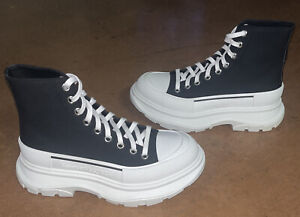 Size 8 - Alexander McQueen Tread Slick Lace Up Black White - 611705-W4L32-1070