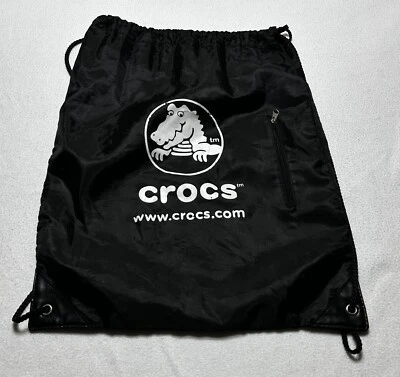 CROCS Black Drawstring Backpack Gym Bag String Cinch Pockets *READ Description - Image 1 of 4