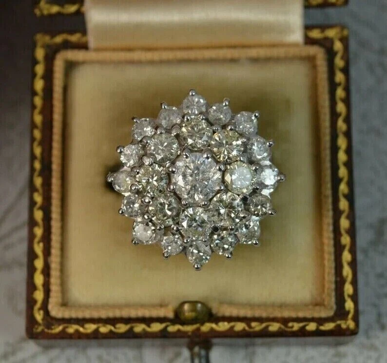 Real Moissanite 2.00Ct Round Cut Cluster Engagement Ring 14K Yellow Gold Finish - Image 1 of 4