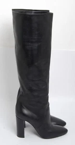 Yves Saint Laurent Women Black Knee High Boots 100% Leather Heel Booties EU 36.5 - Picture 1 of 12