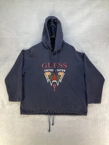 Vintage GUESS United States Embroidered Navy Blue Hoodie Made In Korea * READ * - Picture 1 of 13