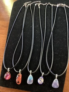 LOT OF 5 VINTAGE GEMSTONE PENDANTS WITH BLACK braided, leather cord chains - Picture 1 of 6