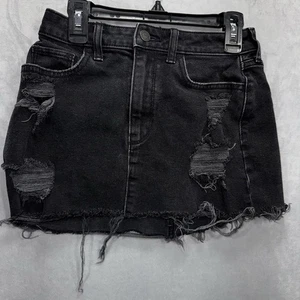 Hollister Skirt Womens 1 Black Distressed A Line Ultra High Rise Denim Raw Hem - Picture 1 of 7