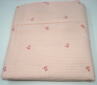 Laura Ashley Full Size Flat Cotton Percale Pink Peach Gingham Turtle Sheet NEW - Image 1 of 4