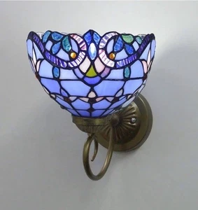 Tiffany Style Wall Sconce Lavender Stained Glass Retro Cozy Glow Boudoir - Picture 1 of 7