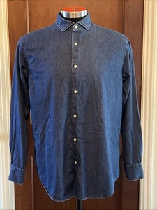 Land's End Herren Hemd LARGE Langarm Knopfleiste Blau Denim Style Freizeit - Bild 1 von 10