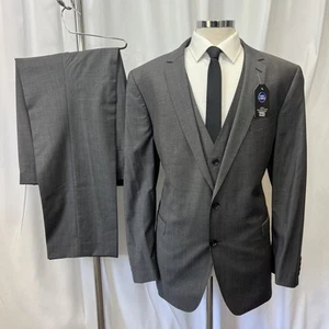 Blazer 100% Wool Grey Regular Fit 3 Piece Modern Suit 46L Jacket W40 L32 - Picture 1 of 21