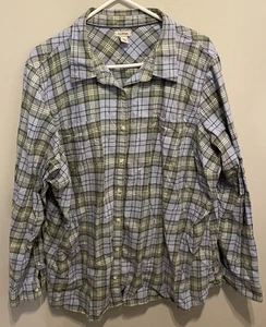 L.L. Bean Button Down Hemd Langarm kariert blau grün Größe 2XL 100% Baumwolle - Bild 1 von 5