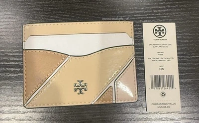 NUEVO Estuche para Tarjetas Delgado Tory Burch Emerson Bloque de Color Servir Suave/Óptico Blanco Foto 1 de 2