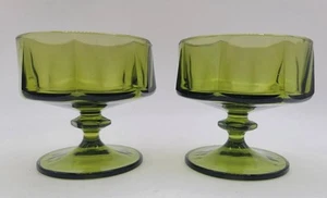 Set 2 tazze sherbet dessert verde vetro Indiana vintage piedistallo piede - Foto 1 di 6