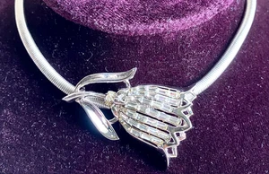 1950s CORO Sparkling Baguette TULIP PENDANT Necklace ADOLF KATZ Design Near Mint - Picture 1 of 10