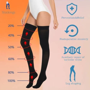 Compression Socks for Unisex Thigh High Stockings 20-30mmHg Varicose Veins Edema - Picture 1 of 15