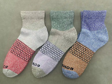 3 Pairs Bombas Women's Tri-Block Marl Quarter Socks Size L 3 Mix colors