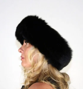 New Black Fox Fur Headband Efurs4less - Picture 1 of 5