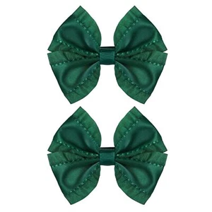 3" Dark Green Ruffled Ribbon Hair Bow Clips for Toddler Baby Teen Girls Chris... - Picture 1 of 7