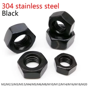 M2/M2.5/M3/M3.5/M4/M5/M6/M8/M10 - M20 Black 304 Stainless Steel Hex Hexagon Nut - Picture 1 of 7