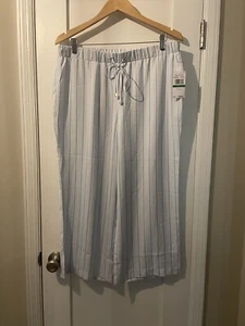 Michael Kors Pastel Blue White Stripe Cropped Wide Leg Pants Women’s Sz: L NWT! - Picture 1 of 11