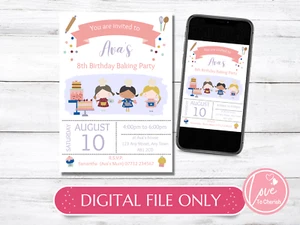DIGITAL Baking/Cooking PERSONALISED Invites - Girls Cupcake Birthday Party - Picture 1 of 5