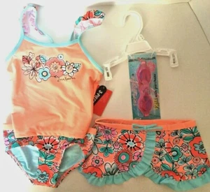 New ZeroXposur Girls Tankini 2 Piece Bathing Suit Skirt Swim Goggles 4 Piece - Picture 1 of 7