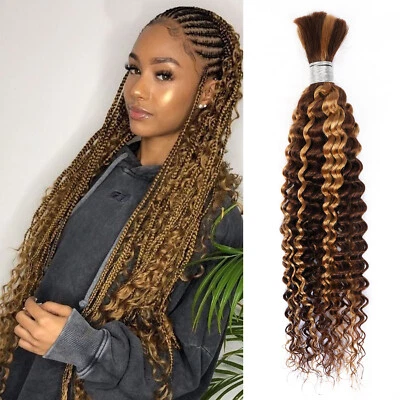 20" Human Braiding Hair Deep Wave Bulk Human Hair for Boho Braids Hair Extension - Image 1 of 4