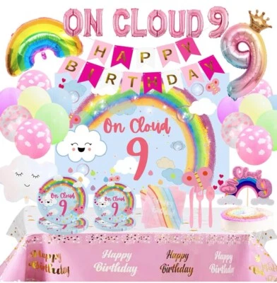 ¡Decoraciones de fiesta de 9 cumpleaños y camiseta a juego! 9º cumpleaños para niña Foto 1 de 4