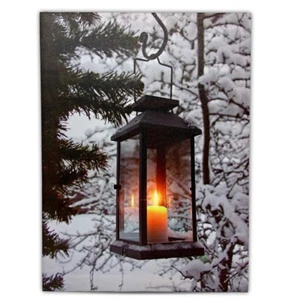 Winter Lantern LED Lighted Canvas Wall Art - Light Up Snowy Scene #2501 - Picture 1 of 8