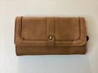  Tan/Brown,Wallet Clutch, Faux Leather, Snap Closure, Large Zipper Compartment 
