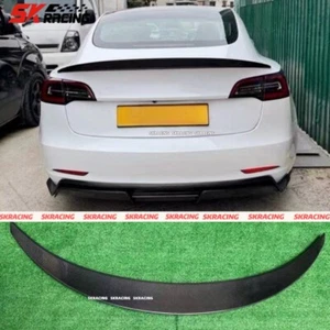 Fits 2017-2023 Tesla Model 3 Carbon Fiber New Style Rear Trunk Lip Spoiler Wing - Picture 1 of 16