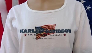 HARLEY DAVIDSON LS Shirt White American Flag USA Est 1903 Chest44in Womens XL - Picture 1 of 6