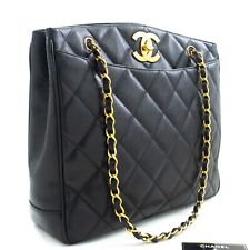 m22 CHANEL Authentic Caviar Large Chain Shoulder Bag Black Quilted Leather