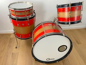 DECOLITE 4pc Drum Kit 12/16/22/5x14 Snare Red Gold Wood Hoops Vtg Nickel Hdwr - Picture 1 of 21