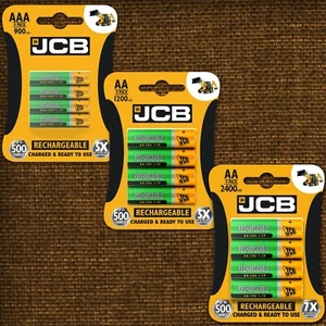 New JCB Rechargeable Batteries AA AAA NiMH Pre Charged 1200 900mah Long Life UK - Picture 1 of 4