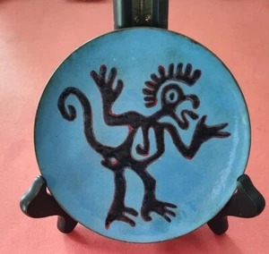 Vtg MCM Enamel on Copper 6" Tribal Chicken/Rooster Dish Plate Stanwood Lex MA - Picture 1 of 8