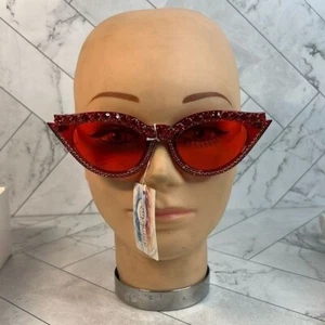 NWT Womens Fashion Sunglasses Crystals Bling Retro Cateye Red UVA & UVB 400 - Picture 1 of 5
