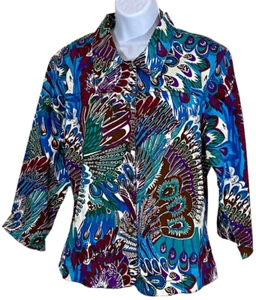 Kaktus Jacket Abstract Art Design Unique Buttons Standout Woman Size L Stretchy - Picture 1 of 11