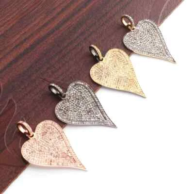 Colgante de corazón de diseñador de diamantes pavé acabado antiguo de 1 pieza - plata de ley 925 Foto 1 de 4