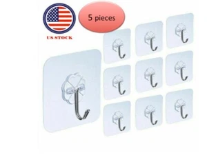 5 pieces Transparent Strong Self Adhesive Door/ Wall Hangers, Holder Hooks - Picture 1 of 11