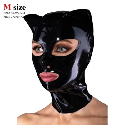 Máscara de látex con oreja de gato ojos abiertos y boca capucha de goma disfraces ropa de club fetiche Foto 1 de 3