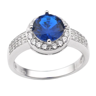 Classic Women 925 Silver Wedding Ring 8.0mm Round Cubic Zirconia CZ Jewelry - Image 1 of 4