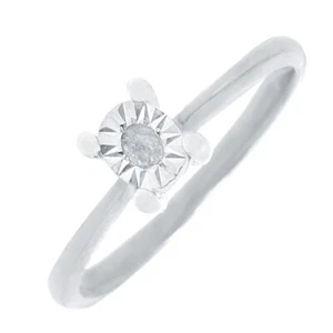 Ladies Real Sterling Silver Genuine Natural Diamond Promise Engagement Ring New - Picture 1 of 12