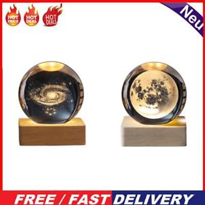 3D Engraved Small Glass Ball Decor USB Charging for Bedroom Decor (Milky way)