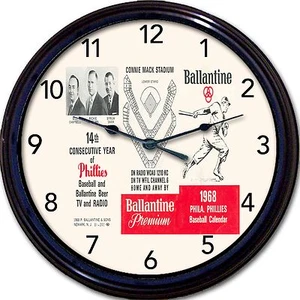 Reloj de pared Ashburn calendario de béisbol Philadelphia Phillies 1968 cerveza ballantina - Imagen 1 de 1